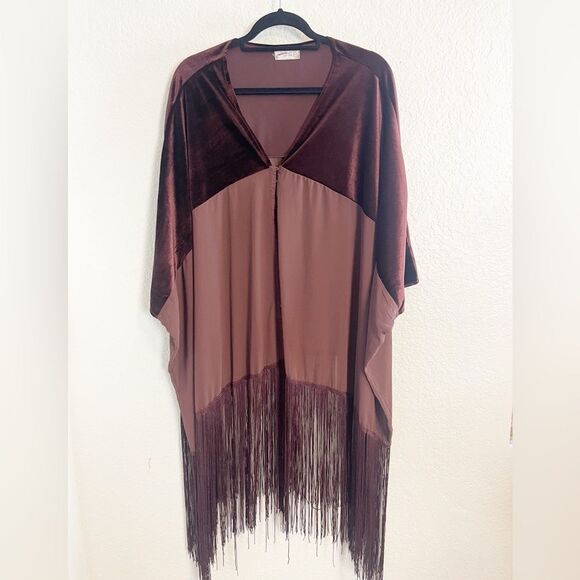 Free People Velvet Dreams Fringe brown Kimono OSFM - Picture 4 of 7